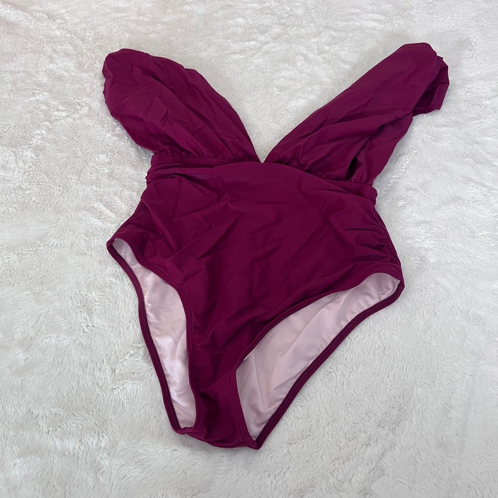 Cupshe‎ Womens Ruffle V-Neck One Piece Swimsuit & Bikini Top Set Plum Large NEW - Picture 6 of 15